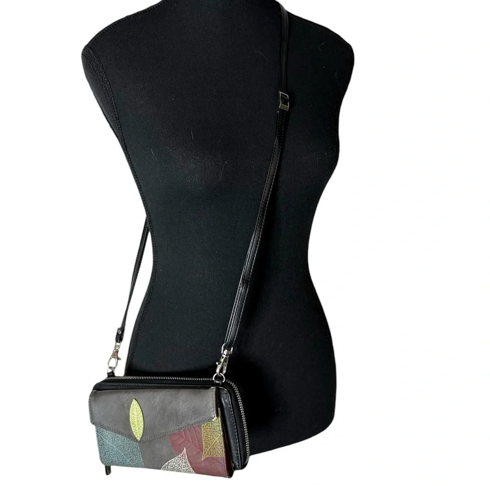 ESPE Vegan Leather Crossbody Convertible Clutch Bag Detachable Strap Leaf Wallet - Picture 2 of 14